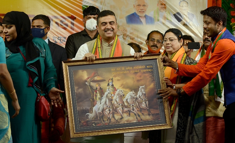 In Images: BJP leader Suvendu Adhikari's mega roadshow in Kolkata