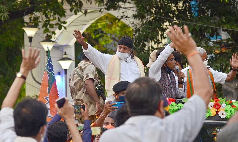 Bengal polls: Mithun Chakraborty holds roadshow for BJP candidate in South Kolkata