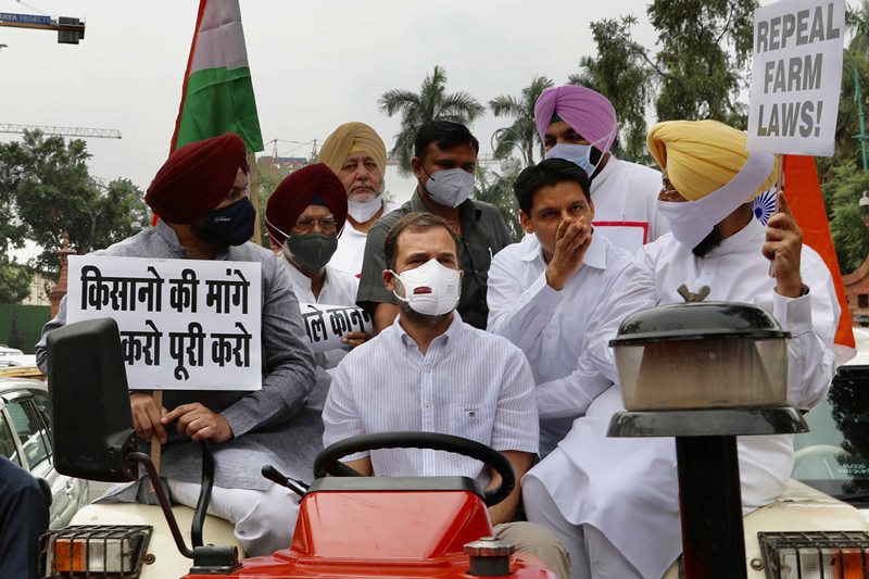 Rahul Gandhi reaches Parliament in tractor to protest against farm laws