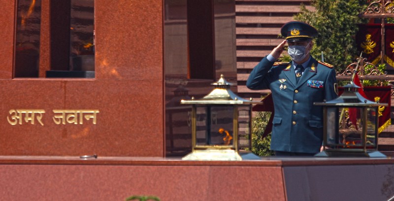 Minister of Defence of Republic of Kazakhstan Lieutenant General Nurlan Yermekbayev pays homage at National War Memorial