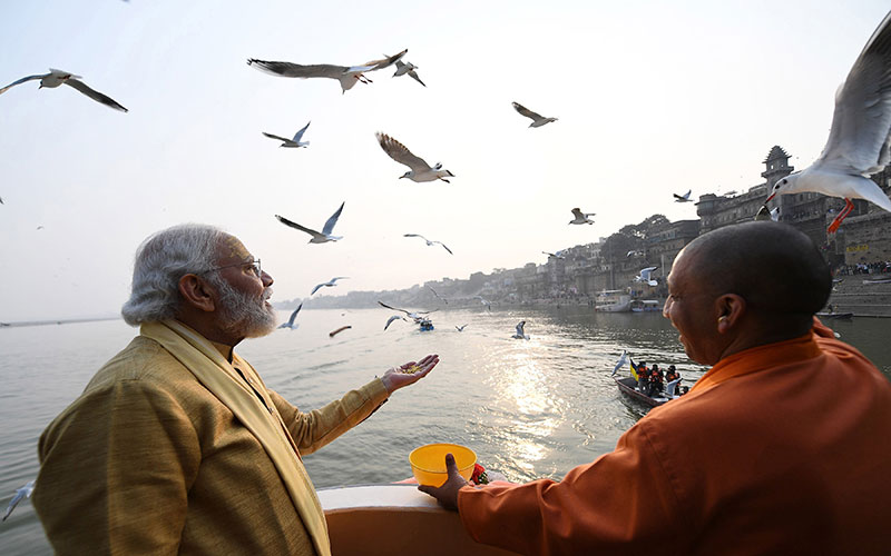 PM Modi, Adityanath enjoying boat ride on Ganges during Varanasi visit