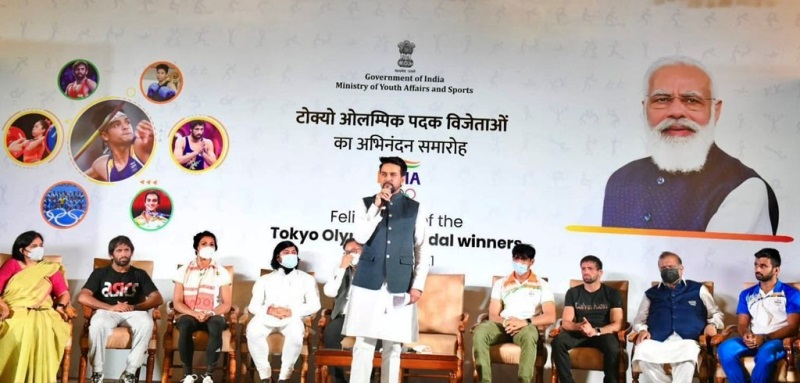 India’s Olympic Medalists receive hero’s welcome, felicitated by Anurag Thakur