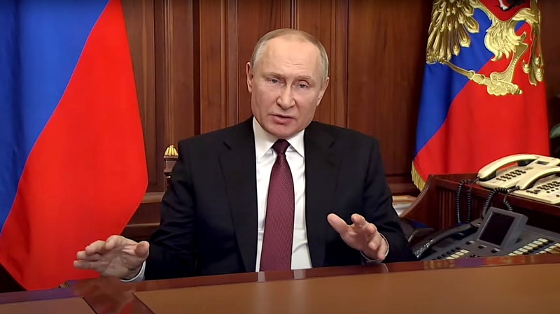 Vladimir Putin during televised address in Moscow