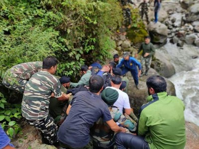 Rescue work after an Army chopper crashed in Arunachal killing pilot