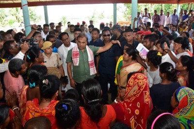 Assam CM Himanta Biswa Sarma visits flood-affected areas of Hojai district