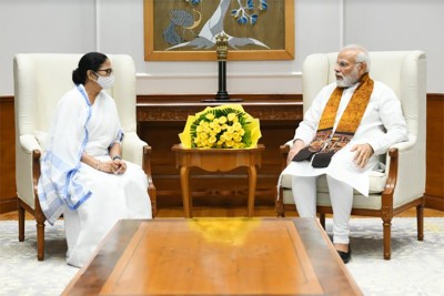 West Bengal Chief Minister Mamata Banerjee meets PM Modi ahead of the VP election