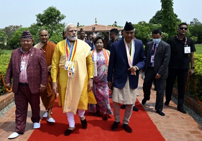 Narendra Modi, Deuba conduct Shilanyaas of India International Centre for Buddhist Culture and Heritage in Lumbini