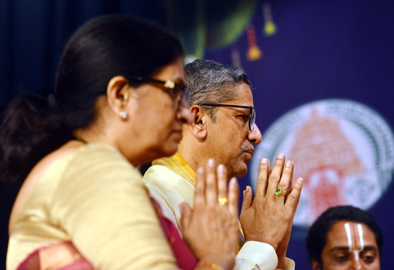 CJI N V Ramana with his wife Shiv Mala visit Sri Venkateswara Swami temple in Delhi