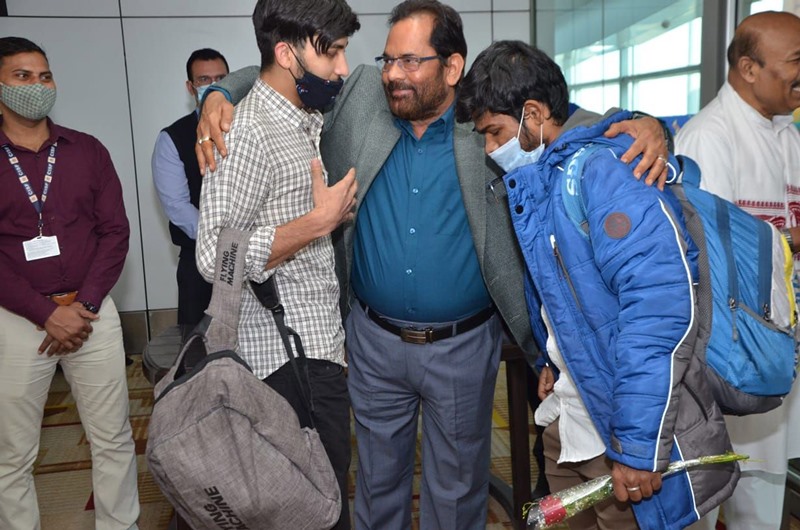 Union Minister Naqvi welcomes students evacuated from Ukraine