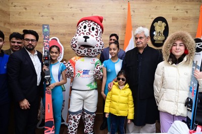 Anurag Singh Thakur, Jammu and Kashmir LG Manoj Sinha launch 3rd Khelo India Winter Games mascot, theme song, jersey