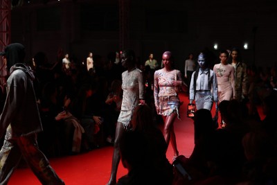 Models walk the ramp for Diesel show at Milan Fashion Week