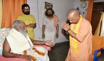 Yogi Adityanath meets Champat Rai and Mahant Nritya Gopal Das