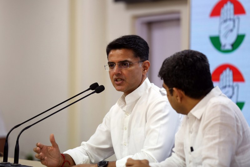 Sachin Pilot addressing media at AICC headquarters in Delhi