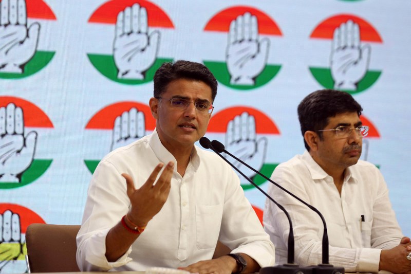 Sachin Pilot addressing media at AICC headquarters in Delhi