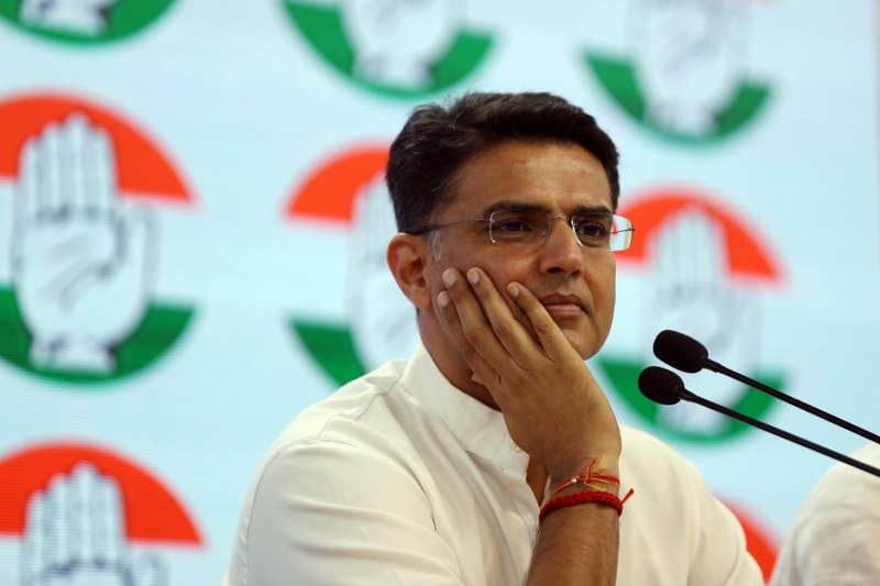 Sachin Pilot addressing media at AICC headquarters in Delhi