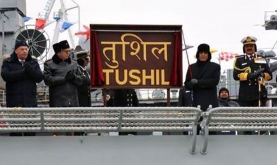 Multi-role stealth-guided missile frigate INS Tushil commissioned into Indian Navy in Russia