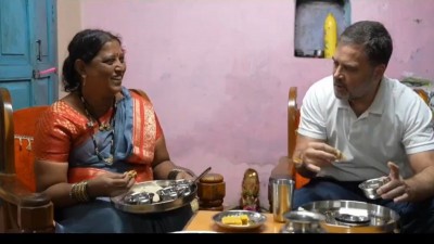 Rahul Gandhi visits Dalit family's kitchen, enjoys 'spicy meal'