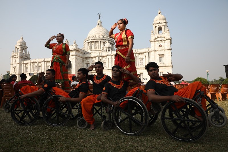 Physically disabled artists perform in front of iconic Victoria Memorial during Ami Arts Festival in Kolkata