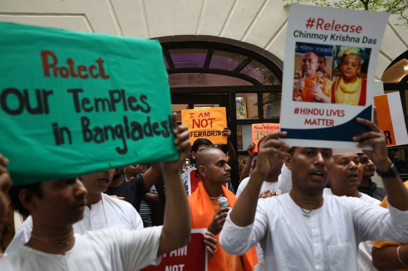 IN IMAGES: ISKCON members protest in Kolkata demanding release of arrested leader in Bangladesh