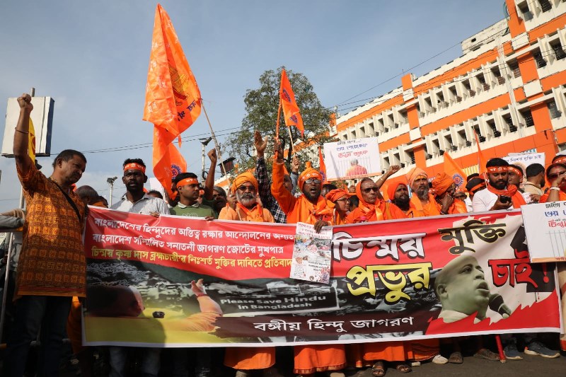 IN IMAGES: Hindu Jagran Manch holds protest march in Kolkata against ISKCON monk’s arrest in Bangladesh