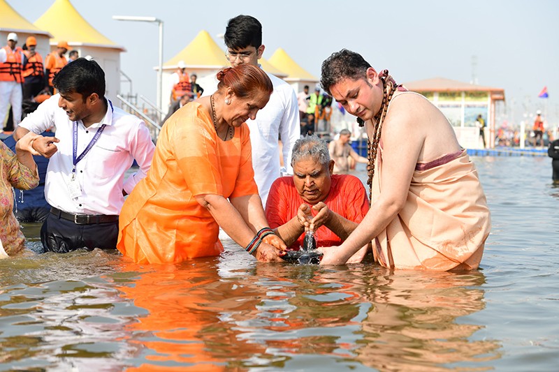 Vice President Jagdeep Dhankhar takes holy dip at Maha Kumbh