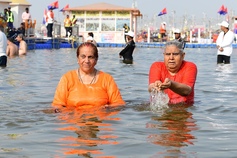 Vice President Jagdeep Dhankhar takes holy dip at Maha Kumbh