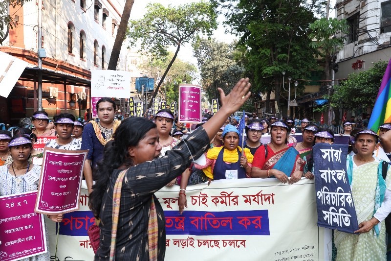 Women and transgender people march for rights in Kolkata ahead of Women's Day