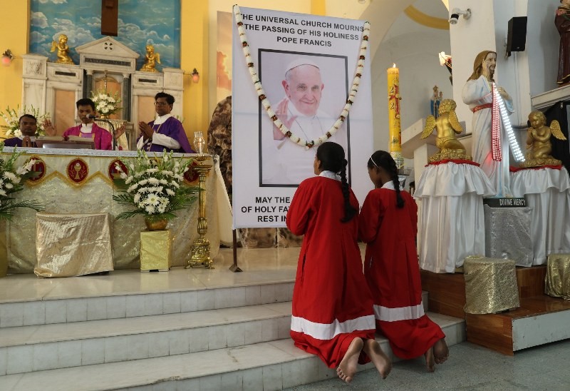 In Images: Students, teachers attend a Mass ahead of Pope Francis' funeral at St. Ignatius Church in Kolkata