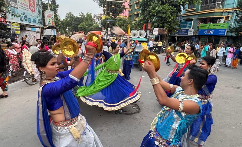 In Images: Devotees perform in north Kolkata as they proceed to fetch holy water for Jagannath Snan Yatra