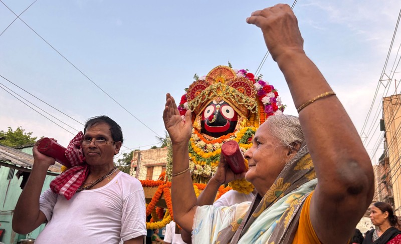 In Images: Devotees perform in north Kolkata as they proceed to fetch holy water for Jagannath Snan Yatra