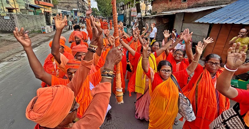 In Images: Devotees perform in north Kolkata as they proceed to fetch holy water for Jagannath Snan Yatra