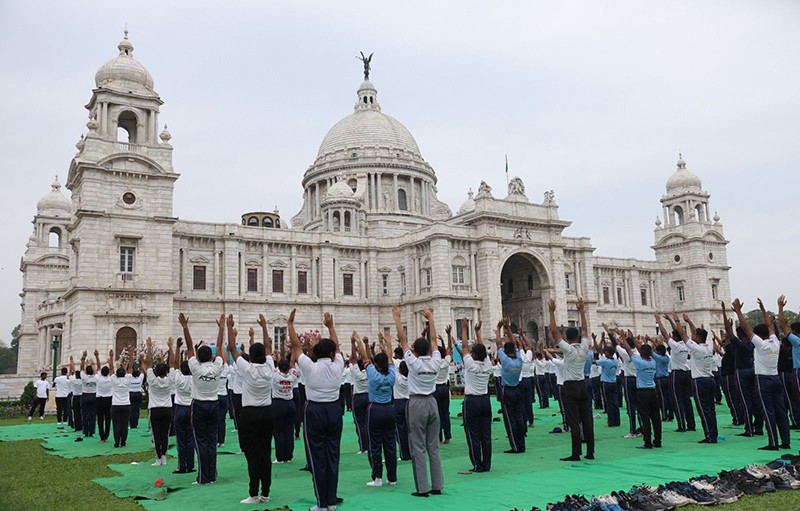 In Images: World Yoga Day - NCC cadets perform yoga at Victoria Memorial garden