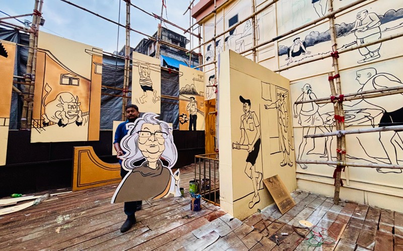 In images: Kolkata’s Kumortuli Sarbojonin Durga Puja 2025 pays tribute to cartoonist Narayan Debnath