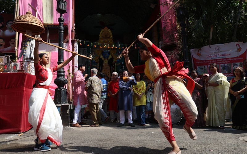 In Images: Girls showcase self-defence skills during Kali Puja celebrations in Kolkata