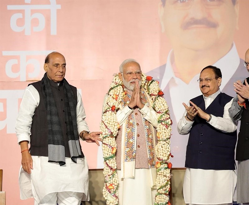 In Images: PM Modi celebrates NDA’s historic Bihar win with party cadres in Delhi HQ