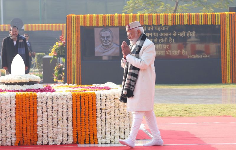 In Images: PM Modi pays heartfelt tribute to Atal Bihari Vajpayee on 101st birth anniversary at Rajghat