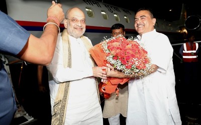In Images: Amit Shah welcomed by West Bengal BJP leaders as he arrives in Kolkata
