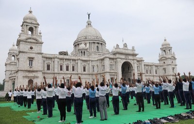 In Images: World Yoga Day - NCC cadets perform yoga at Victoria Memorial garden