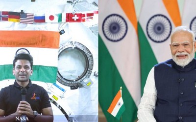 Narendra Modi interacts with Shubhanshu Shukla abroad the International Space Station via video conference