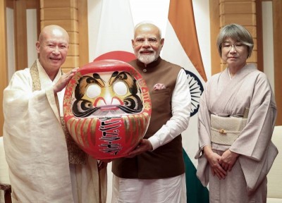 Narendra Modi in Japan: Prime Minister receives a Daruma doll from Rev Seishi Hirose