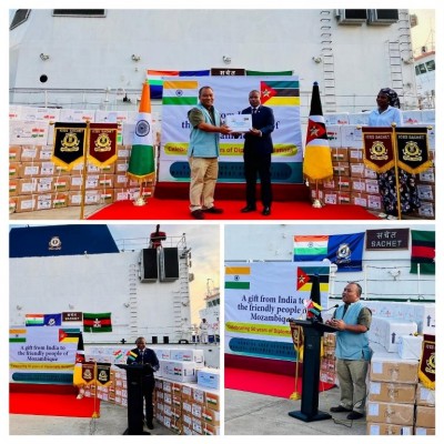 India's Patrol Vessel Sachet makes port call at Maputo, delivers 20 metric tonnes of HADR Material to Mozambique