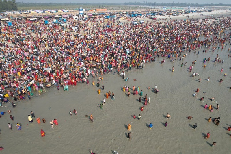 Aerial views show thousands taking holy dip at Gangasagar on Makar Sankranti