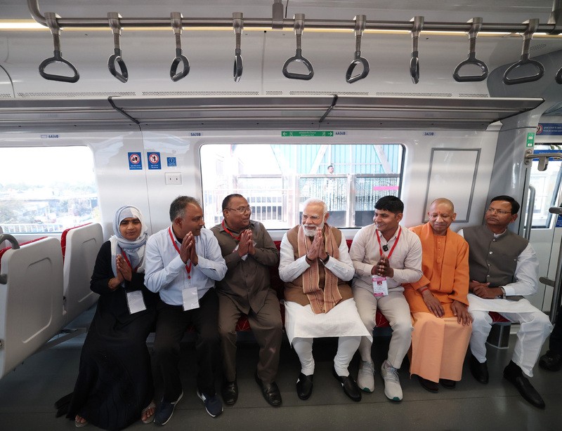 In Images: PM Modi interacts with commuters on new Meerut metro route