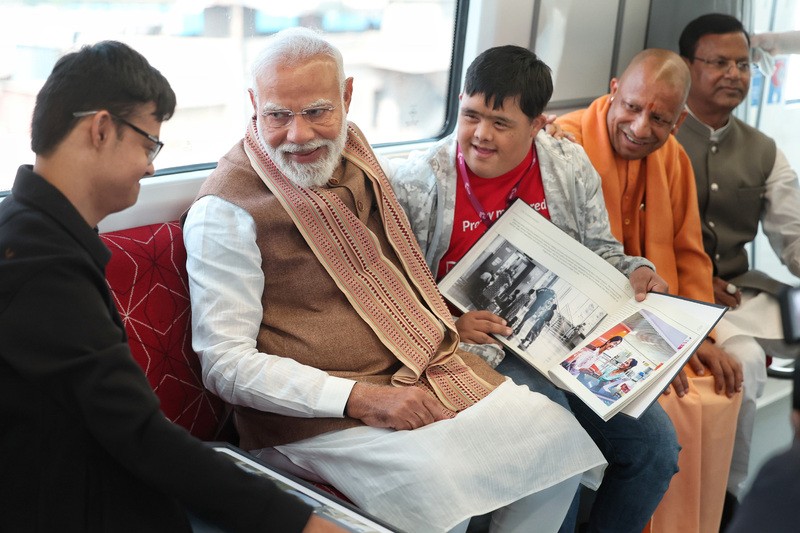 In Images: PM Modi interacts with commuters on new Meerut metro route