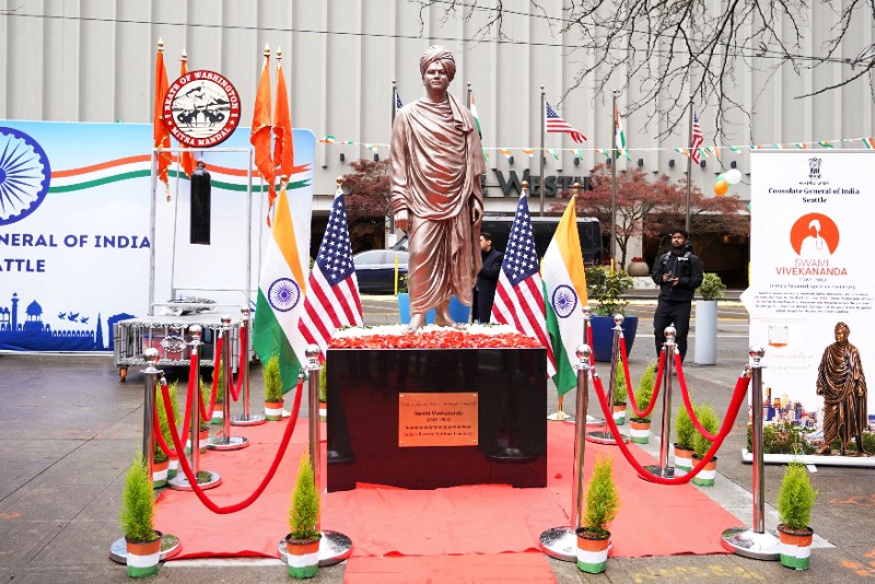 Seattle installs first life-size Vivekananda statue, marking milestone in India-US cultural and diplomatic relations.