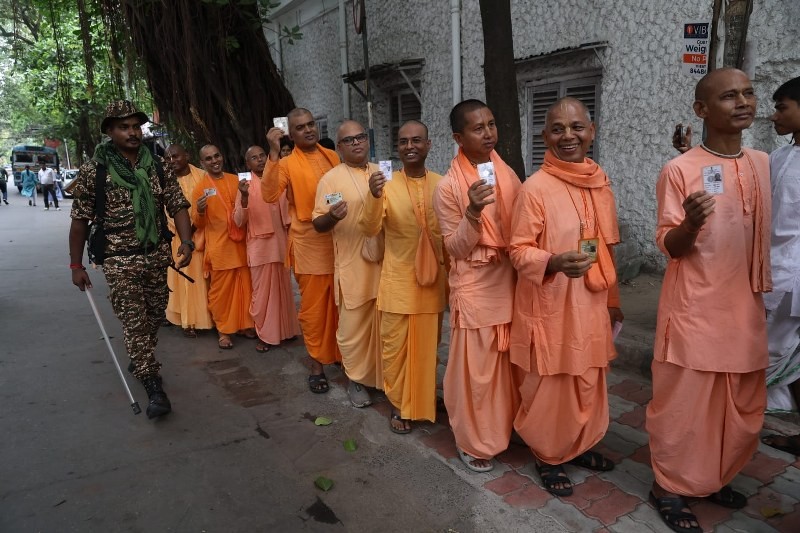 In Images: Hindu monks queue up to vote in Kolkata’s high-stakes final phase