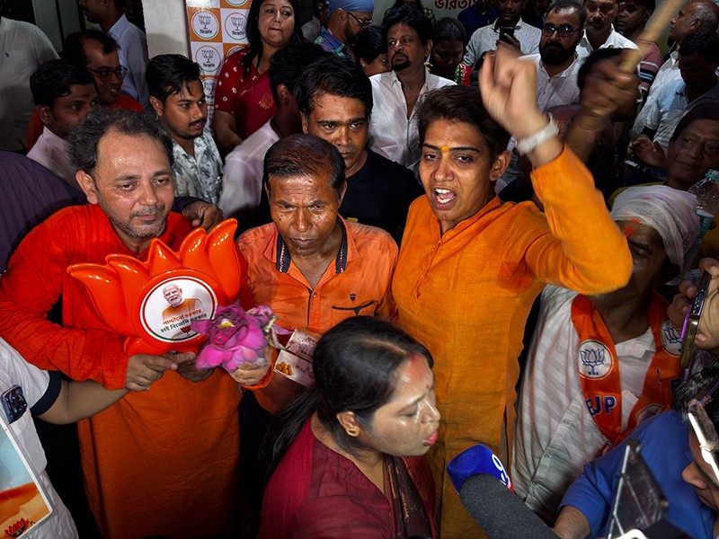 In Images: BJP Kolkata HQ erupts in joy as party on way to Bengal victory