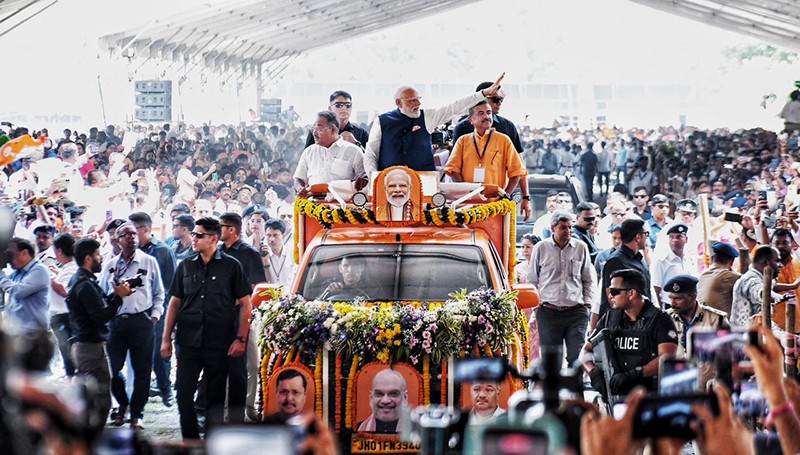 In Images: PM Modi's roadshow with Suvendu Adhikari in Kolkata
