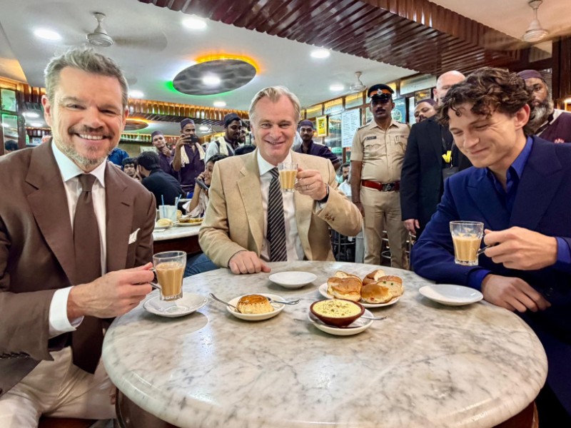 Christopher Nolan and The Odyssey stars enjoyed chai before attending the film's Mumbai premiere together.