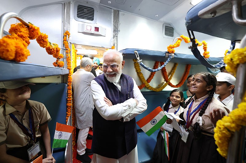 In Images: PM Modi interacts with passengers and children at Jalandhar Cantt Station in Punjab